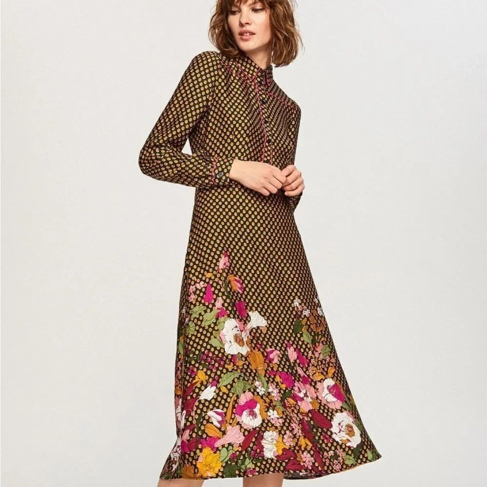 Reserved Brown Floral Long Sleeve Dress Size 8